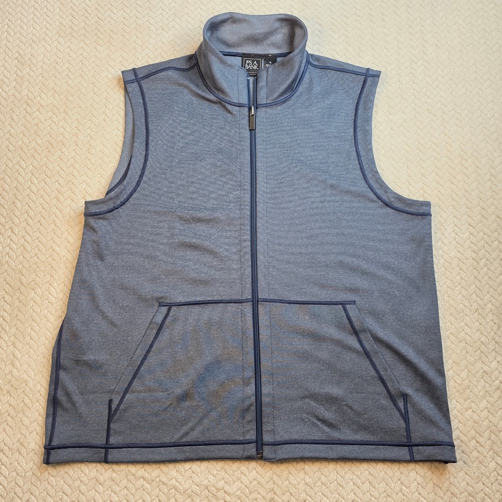 Jos. A. Bank Traveler Mens XL Blue Micro Stripe Full Zip Performance Golf Vest